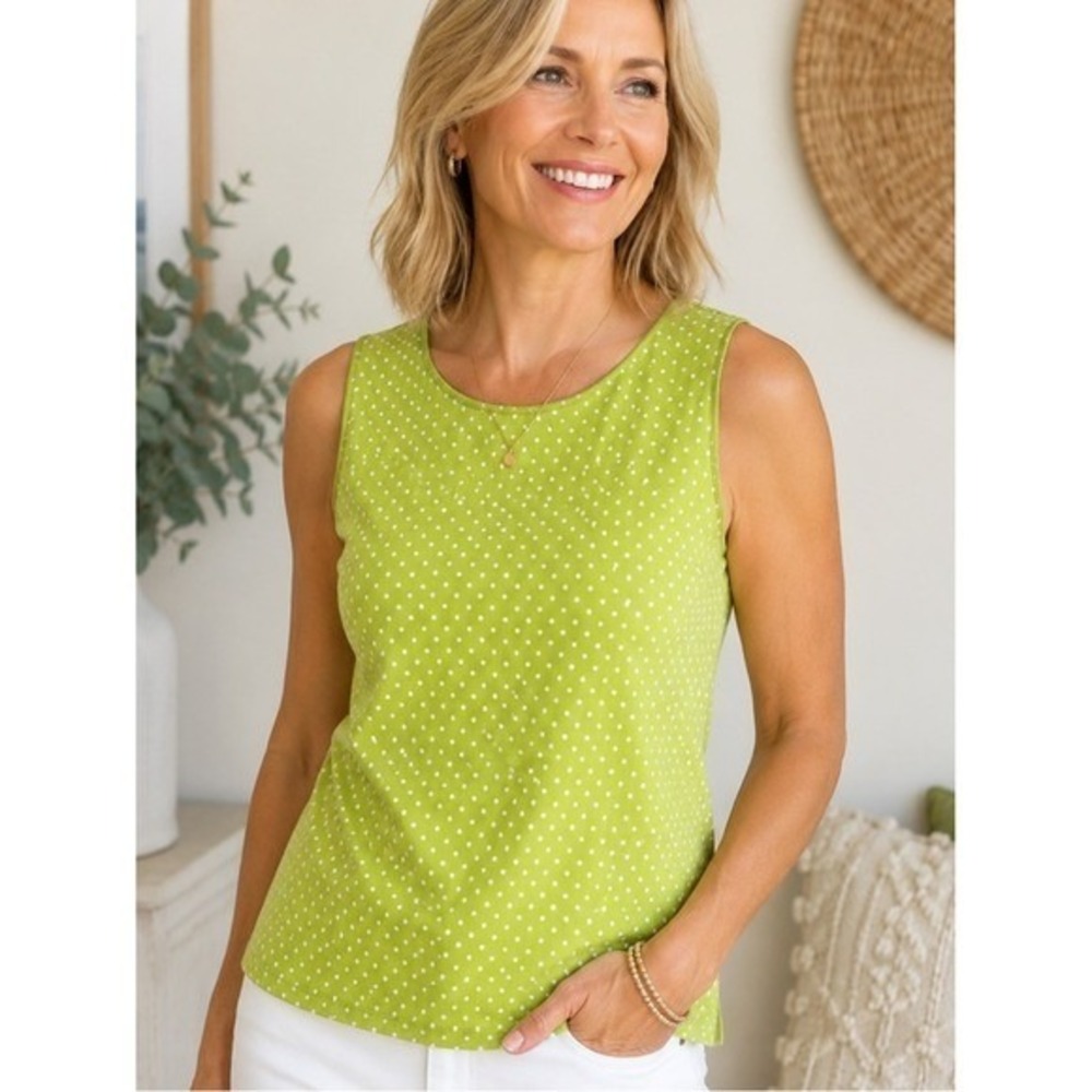 Christopher & Banks Lime Green White Polka Dot Sleeveless Tank Top Size L